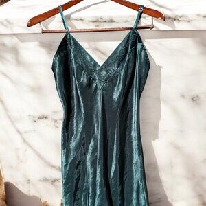 Vintage Inner Most Green Midi Slip Dress Size Medium Front Slits Night Dress Y2K